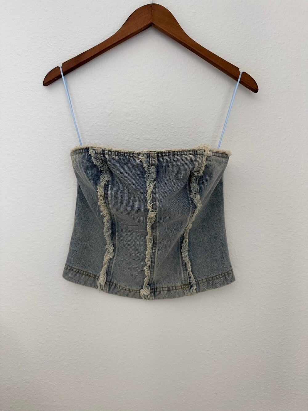 Y2K Denim Corset Distressed Vintage Inspired Top Size Small